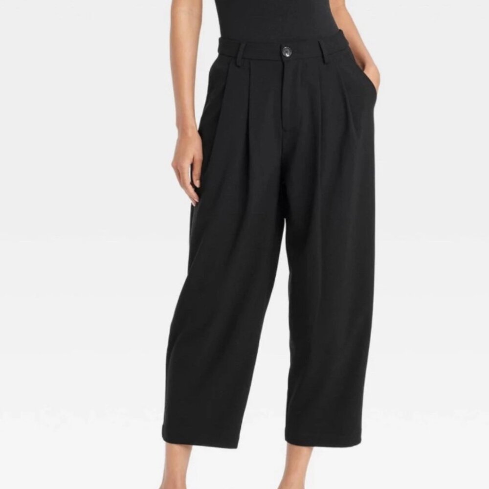 a new day Black Cropped Wide-Leg Pleated Pants